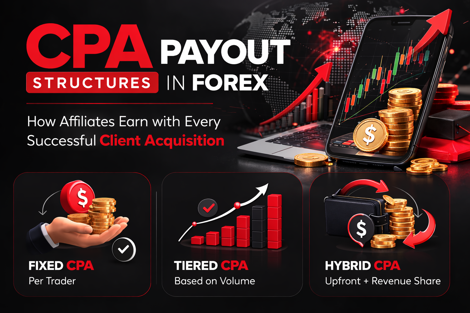 Forex CPA payout structures fixed tiered hybrid affiliate commission model