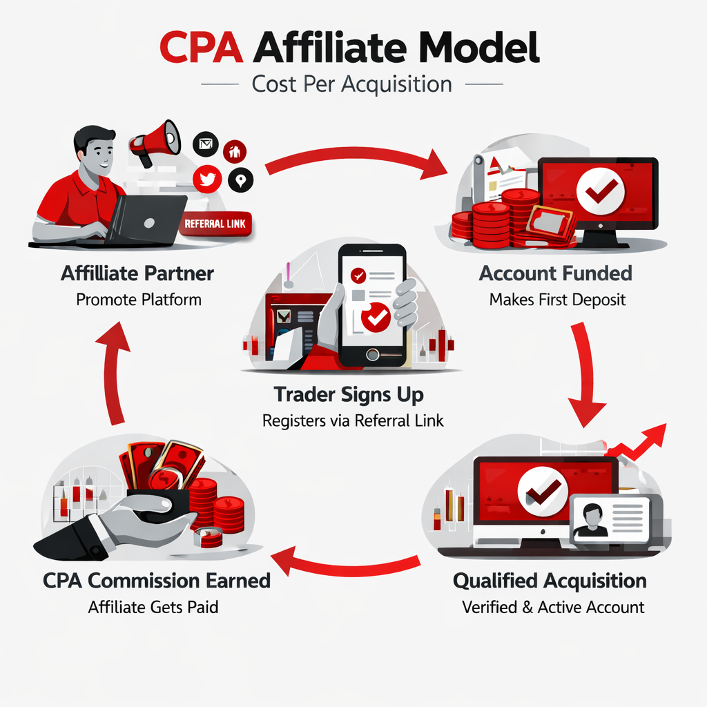 Forex CPA affiliate model process diagram